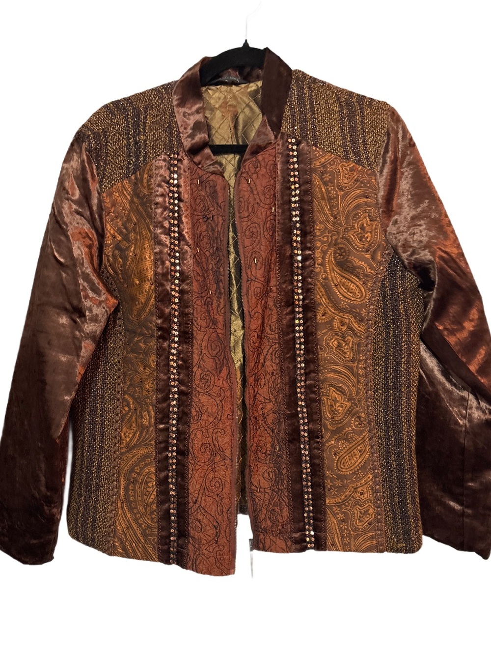 Unisex - gender free Tibetan / Boho Inspired Brown Paisley Quilted Jacket - Picture 9 of 11